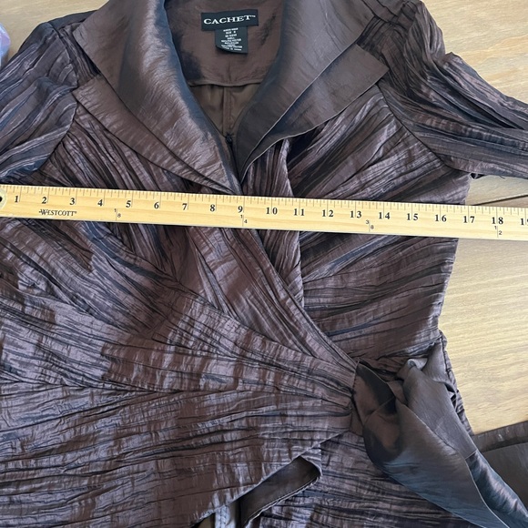 CACHET Vintage Copper Brown Satin Crop Crossover Wrap Jacket Top Lined Women’s 8 - Picture 8 of 11